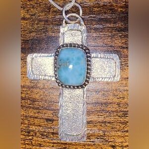 Gorgeous Larimar and Sterling SilverCross Necklace